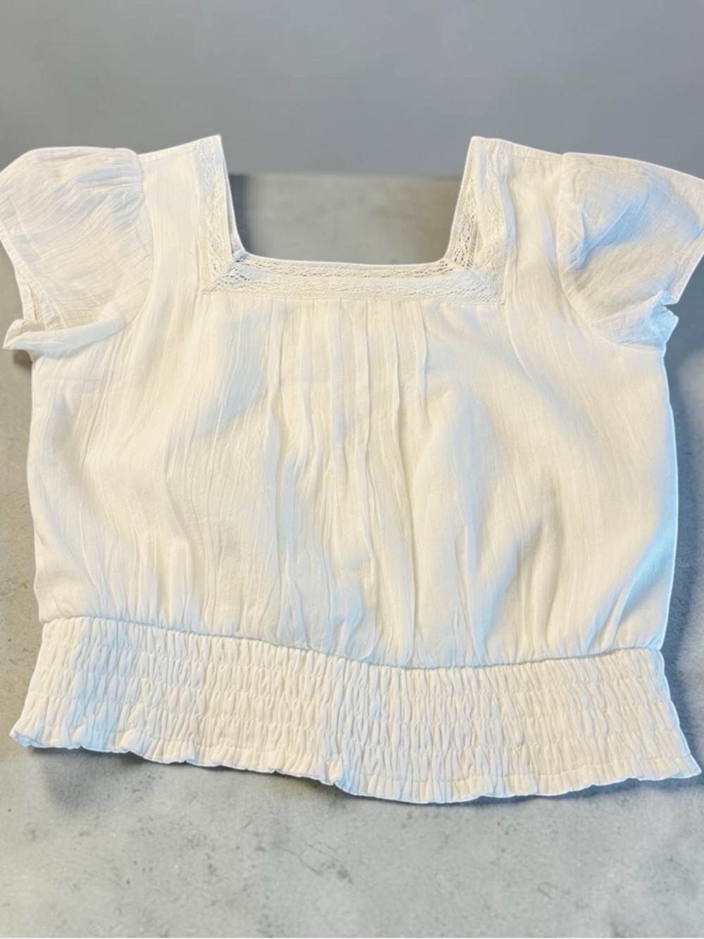 Abercrombie Kids Girls' White  Square Neck Crop Smocked Hemline Top NWT